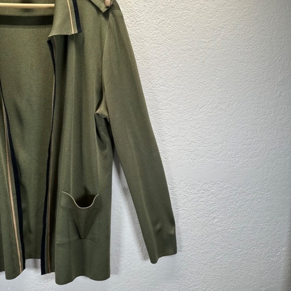 Exclusively Misook Open Cardigan Women's L Large Long Sleeves Army Green Pockets - Picture 8 of 13